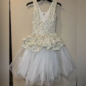 White and Gold Sparkly Tutu Dress